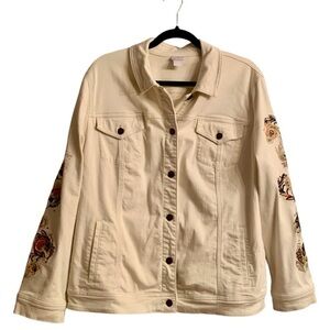 Chico Women's Embroidered Sleeve Denim Jacket, Pre-Owned, Size 4/20-22 (2X)